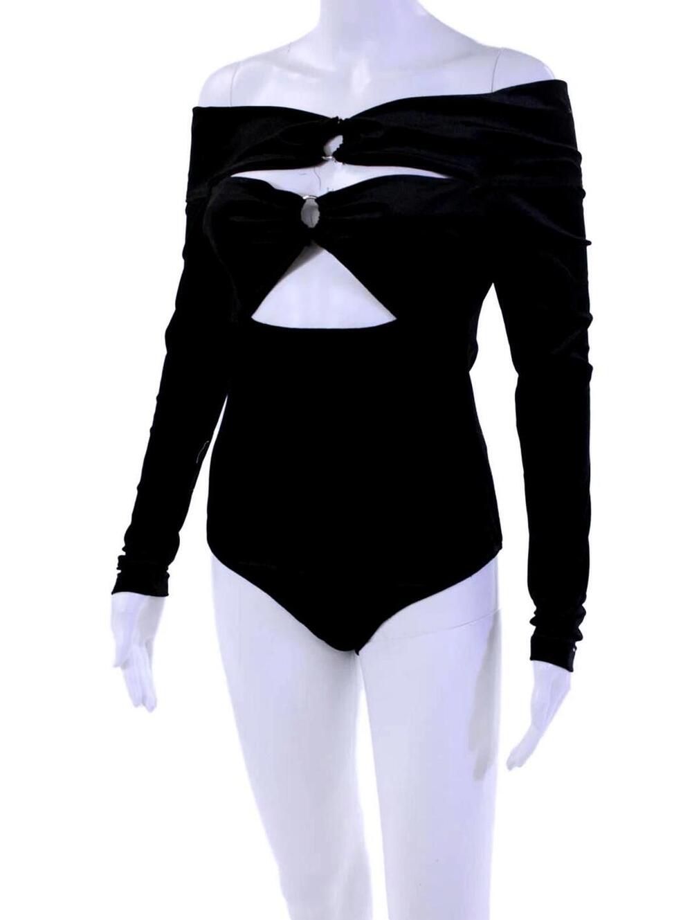 NWT REVOLVE Glamorous Black Velvet Off Shoulder Cutout Bodysuit Size Small - Picture 4 of 10